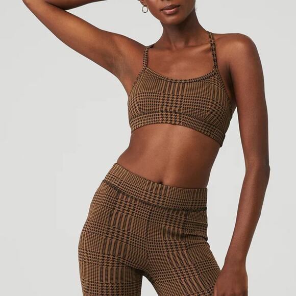 Alo Jacquard Glenplaid Gratitude Bra - Cinnamon Brown/Black size small - Picture 1 of 6